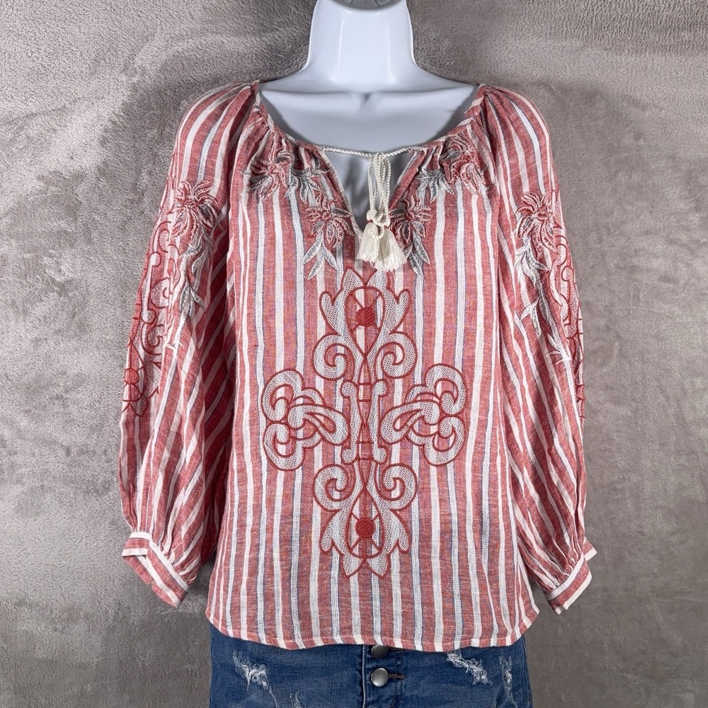 Anthropologie Akemi +‎ Kin Tunic Womens Size XS Multicolor Striped Embroidered